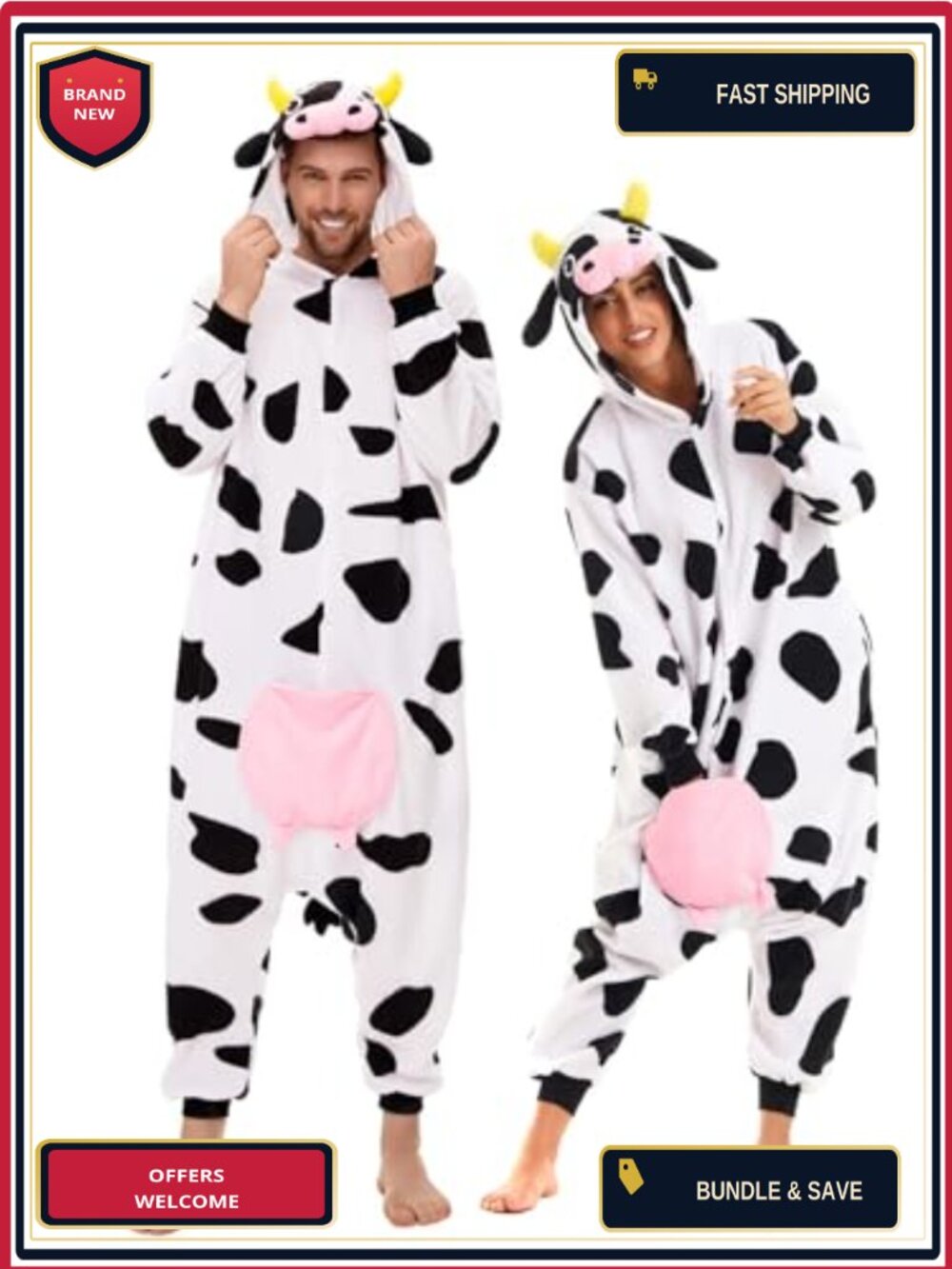 Adult Cow Onesie Animal Costume Pajama Fleece Halloween Cosplay